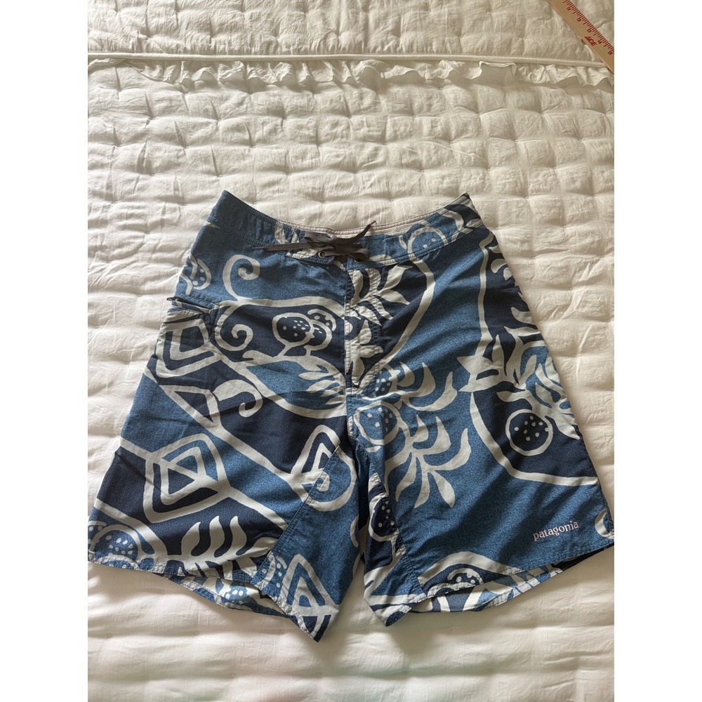 Patagonia Mens Blue Tribal Print Board Shorts Swim Trunks Size 32